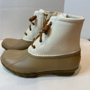 New Womens Sperry Saltwater Mainsail Leather Duck Boots, Cream/Beige 6.5 ST88109